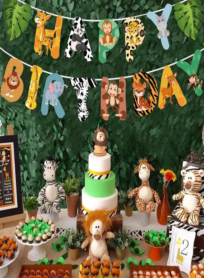 Ysqool Safari Animals Happy Birthday Banner, Jungle Party Sign Decorations, Wild One Animal Themed Bunting for Jungle Safari Birthday Party, Zoo Animal Garland for Boys Girls Baby Shower - Image 4